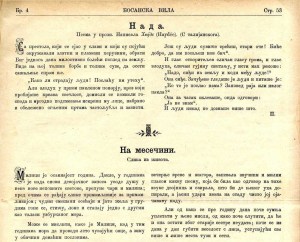 Одломак из 4. броја „Босанске виле“ из 1895. године у ком је објављена Радојева приповетка „На месечини“.